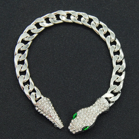 Snake Head Cuban Link Bracelet With Alloy Rhinestones And Magnetic Clasp Hip Hop Punk Jewelry For Men Women