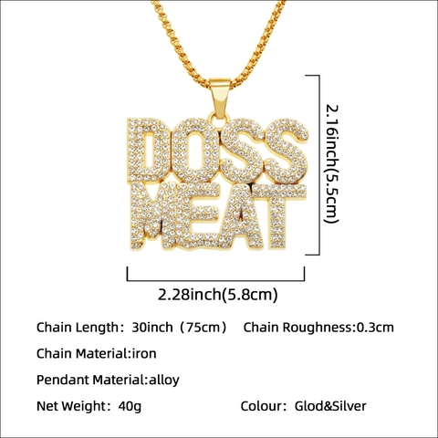 Collar de Aleación con Colgante de Letra Boss Meat de Diamantes de Imitación Hip Hop para Hombre Joyería con Letras Iced Out Bling