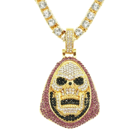 Collana Hip Hop in Lega con Ciondolo a Teschio Iced Out Punk Street Collana Tennis con Strass Gioielli per Uomo Festa