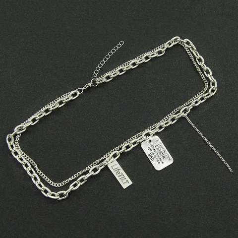 Collana da Uomo Hip Hop in Lega a Doppio Strato con Piastrine Incise Lettere Festa del Papà Gioielli Punk Style Regalo