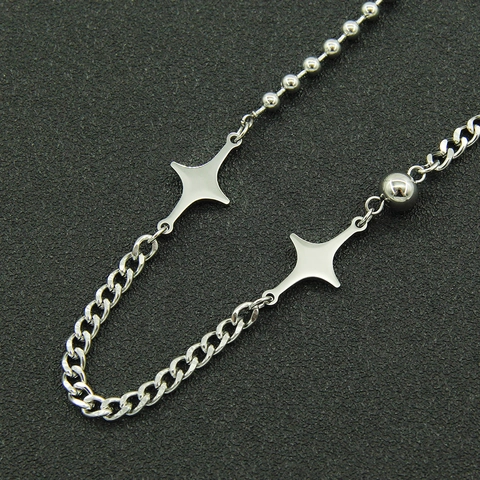 Ins Style Splicing Star Necklace For Women Titanium Steel Punk Cuban Chain Choker Minimalist Silver Color Hip Hop Jewelry