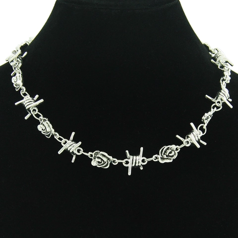Collana Girocollo Rosa in Filo Spinato Punk Lega di Zinco Stile Gotico Industriale Gioielli Per Donna Accessori Streetwear
