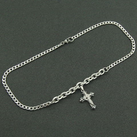 Punk Titaniumstaal Zinklegering Kruis Hanger Halsketting Cubaanse Ketting Strass Ingelegde Hip Hop Sieraden Cadeau