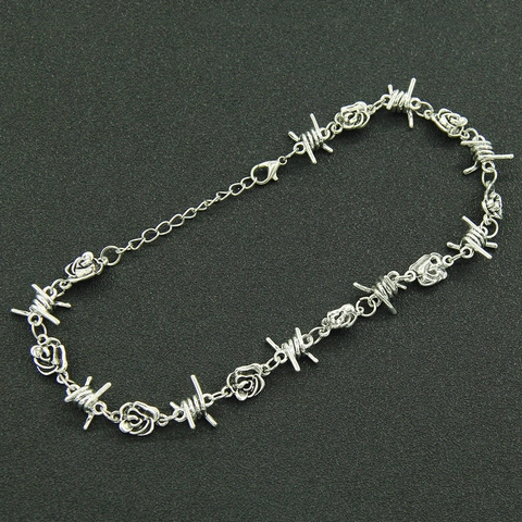 Gothic Barbed Wire Thorn Rose Necklace For Women Vintage Punk Silver Color Alloy Chain Choker Fashion Jewelry Accessory Gift