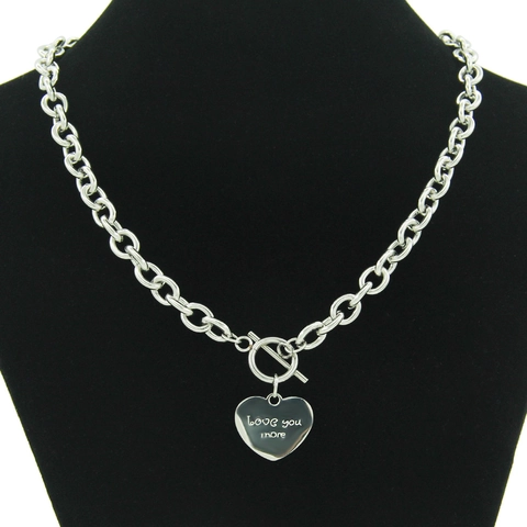 Titanium Staal Hart Hanger Ketting Met Love You More Gravure Knevelsluiting O-Ketting Hip Hop Sieraden Voor Dames