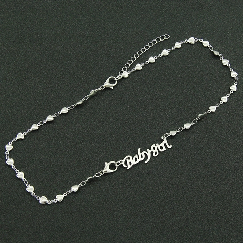 Mode Roestvrij Staal Hart Ketting Babygirl Letter Hanger Halsketting Voor Dames Zoet Stoer Zilverkleurige Choker Sieraden