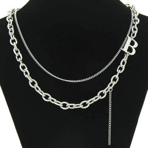 Doppellagige Titanium Stahl Panzerkette Mit Buchstabe B Anhänger Halskette Für Damen Herren Punk Streetwear Minimalist Silber Schmuck