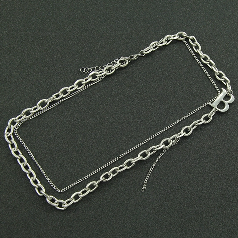 Doppellagige Titanium Stahl Panzerkette Mit Buchstabe B Anhänger Halskette Für Damen Herren Punk Streetwear Minimalist Silber Schmuck