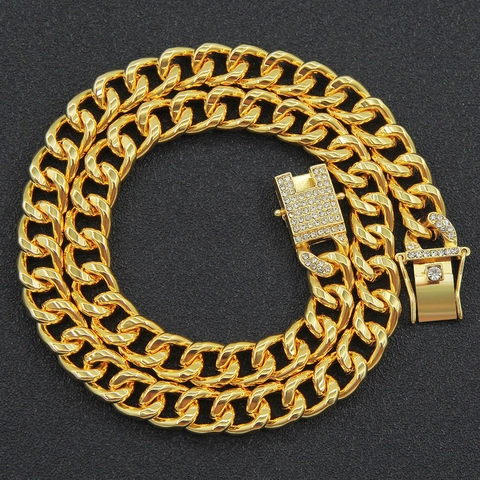 Collana Bracciale A Catena Cubana Hip Hop Con Chiusura In Strass Lega Di Zinco Ferro Streetwear Punk Gioielli Uomo Donna