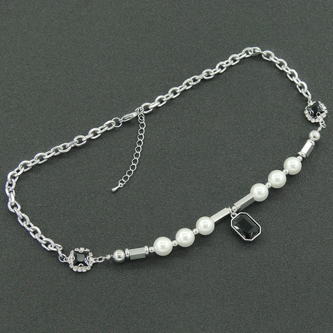 Hip Hop Titanstahl Künstliche Perle Schwarzer Edelstein Anhänger Halskette Für Herren Damen Strass Streetwear Schlüsselbein Kette Schmuck