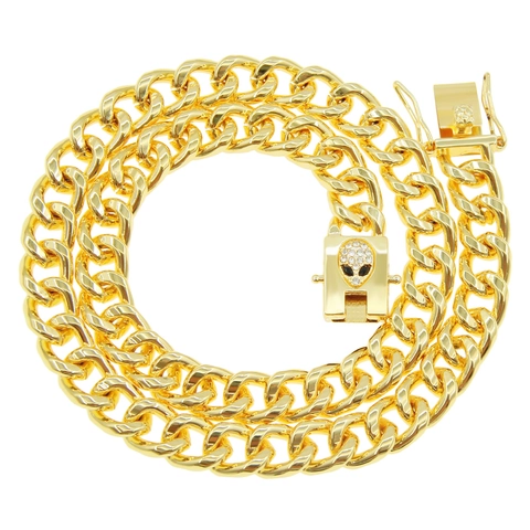 Men Hip Hop Cuban Link Chain Necklace Bracelet Gold Silver Plated Iron Zinc Alloy Rhinestone Alien Head Clasp Jewelry