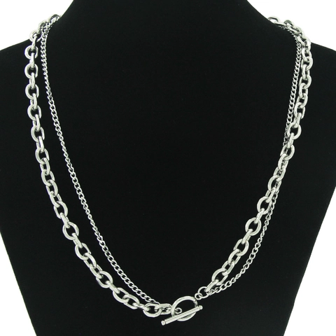 Women's Punk Minimalist Double Layer Cuban Link Necklace Titanium Steel Silver Color Toggle Clasp Cool Street Style Necklaces