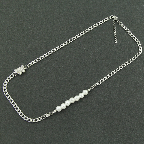 Hip Hop Titanstahl Panzerkette Schmetterling Anhänger Halskette Für Damen Spleißen Künstliche Perle Strass Schmuck