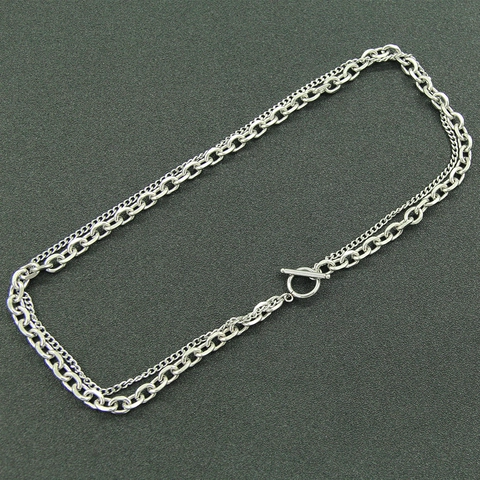 Women's Punk Minimalist Double Layer Cuban Link Necklace Titanium Steel Silver Color Toggle Clasp Cool Street Style Necklaces