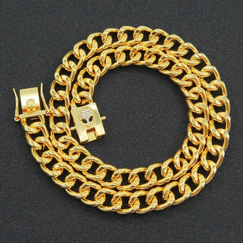 Collana Bracciale A Catena Cuban Link Hip Hop Con Chiusura Testa Di Alieno In Strass Gioielli In Lega Di Zinco Ferro Per Uomo
