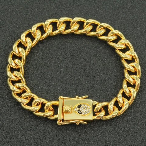 Hip Hop Cuban Link Bracelet Alien Head Inlaid Rhinestone Clasp Alloy Gold Silver Curb Chain Jewelry For Men Women