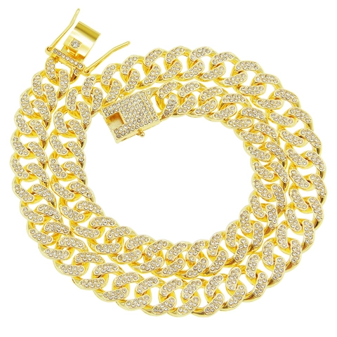Collana a Catena Cubana Iced Out Hip Hop per Uomo in Lega Con Strass Miami Curb Link Gioielli Oro Argento
