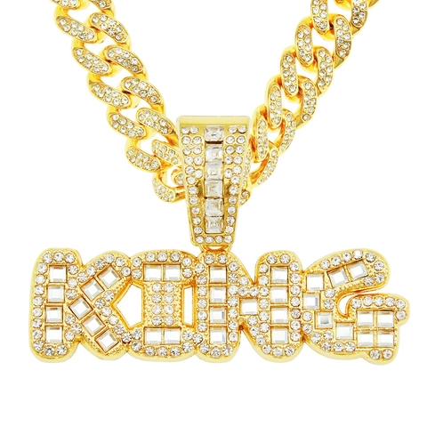 Hip Hop Legierung Strass KING Buchstabe Anhänger Halskette Schwere Panzerkette Iced Out Gold Silber Halskette Für Herren Schmuck