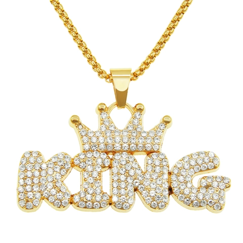Collar con Colgante de Letra de Corona de Rey Iced Out Hip Hop Bling Aleación Diamantes Imitación Cadena Streetwear Fiesta Joyería