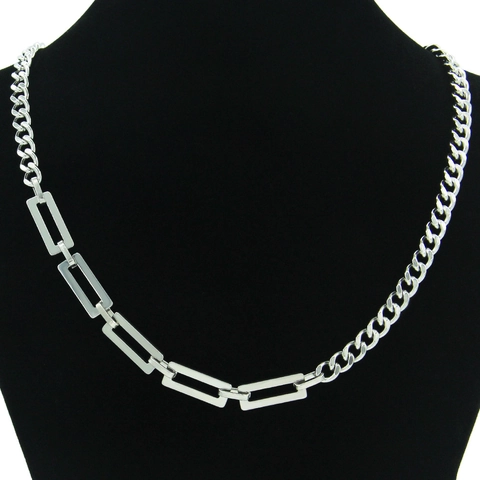 Collana a Catena Cubana in Acciaio al Titanio Minimalista Giunzione Geometrica Maglie Rettangolari Vuote Collana Argento Donna