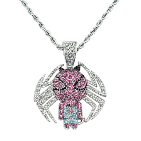 Hip Hop Iced Out Spin Hanger Halsketting Voor Heren Dames Legering Ingelegde Strass Roestvrij Staal Touwketting Streetwear Mode Sieraden