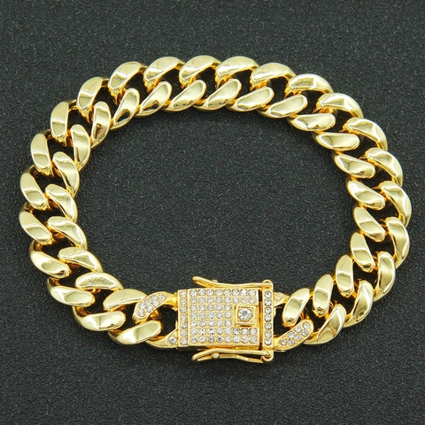 Bracciale A Catena Cubana Pesante Lega Di Zinco Chiusura Con Strass Gioielli Hip Hop Streetwear Per Uomo E Donna Moda