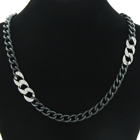 Zweifarbige Panzerkette Halskette Legierung Strass Punk Hip Hop Grobe Kette Halskette Für Herren Damen Trendiger Schmuck