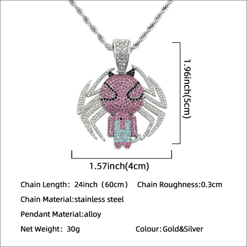 Hip Hop Iced Out Spin Hanger Halsketting Voor Heren Dames Legering Ingelegde Strass Roestvrij Staal Touwketting Streetwear Mode Sieraden