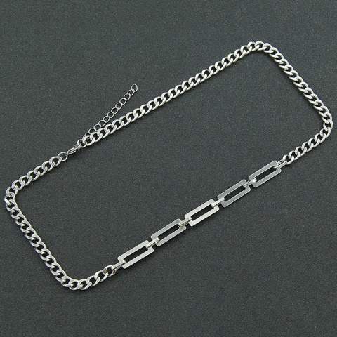 Collana a Catena Cubana in Acciaio al Titanio Minimalista Giunzione Geometrica Maglie Rettangolari Vuote Collana Argento Donna