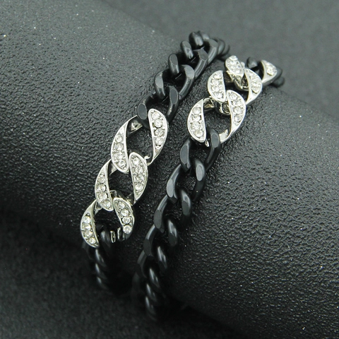 Zweifarbige Panzerkette Halskette Legierung Strass Punk Hip Hop Grobe Kette Halskette Für Herren Damen Trendiger Schmuck