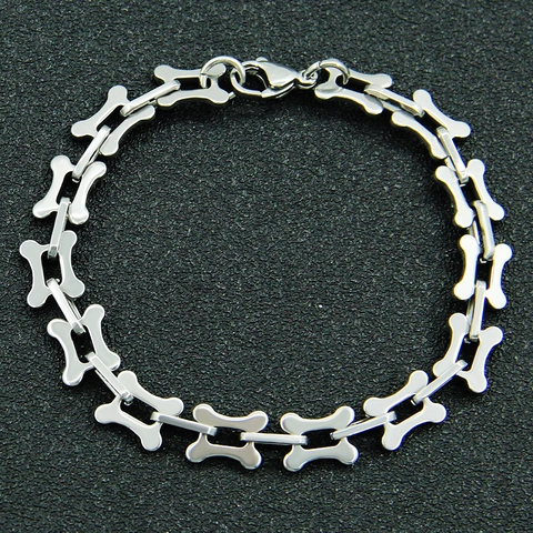 Bracciale Punk in Acciaio Inossidabile a Forma di Osso per Uomo Donna Catena Geometrica Industriale Lucidata Hip Hop Gioielli