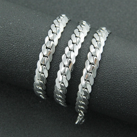 Bracciale a Maglia Cubana Unisex Punk Hip Hop in Acciaio Inossidabile Lucido con Bordo Texturizzato Gioielli Minimalisti Argento