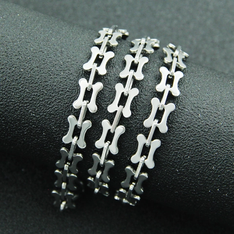 Unisex Titanium Steel Bone Shape Link Chain Necklace Bracelet Polished Silver Street Punk Rolo Chain Jewelry For Men Women