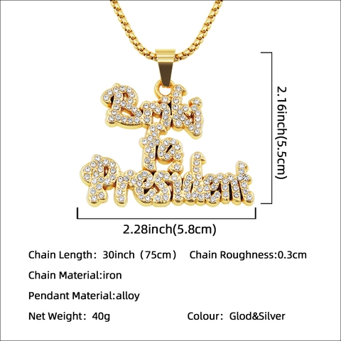 Collana Con Pendente a Lettera Hip Hop Iced Out per Uomo Donna Lega di Zinco Placcata Oro Argento Strass Catena a Scatola Gioielli