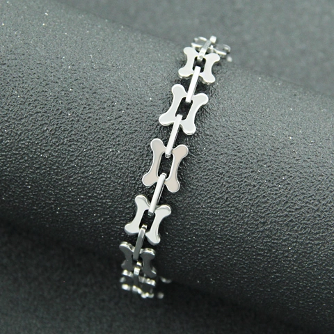 Titanium Steel Bone Link Bracelet High Polished Silver Color Geometric Industrial Punk Chain Bracelet For Men Women Gift