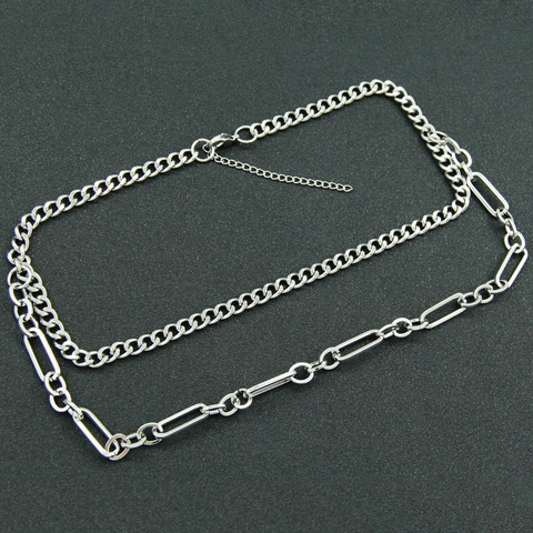 Hip Hop Double Layer Stainless Steel Necklace For Men Women Silver Color Cuban Link Paperclip Chain Minimalist Jewelry Accessory