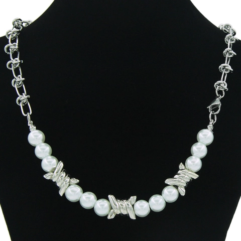 Collana Punk in Acciaio al Titanio con Filo Spinato e Perle Artificiali per Uomo Donna Gioielli Girocollo Stile Street Individuale