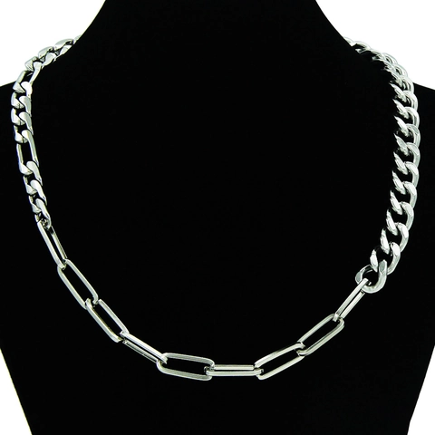 Collana a Catena Spliced Figaro Curb Paperclip in Acciaio Inossidabile Hip Hop per Uomo Donna Gioielli Punk Argento Minimalisti