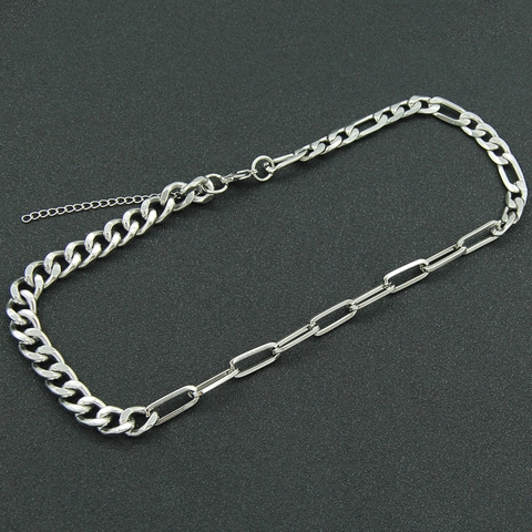 Collana a Catena Spliced Figaro Curb Paperclip in Acciaio Inossidabile Hip Hop per Uomo Donna Gioielli Punk Argento Minimalisti