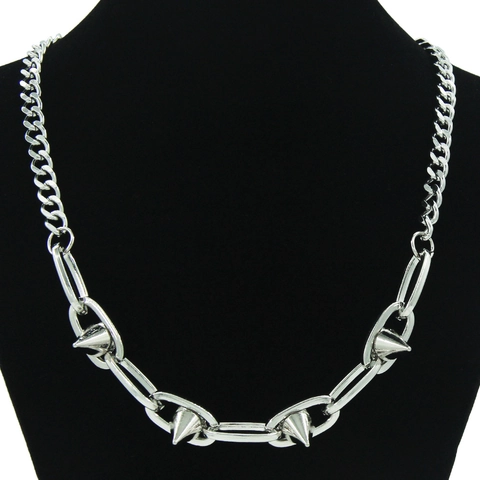 Punk Gothic Titanium Steel Rivet Spike Cuban Link Necklace For Men Women Hip Hop Streetwear Silver Metal Splicing Jewelry