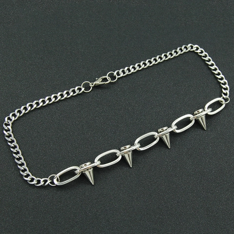 Punk Gothic Titanium Steel Rivet Spike Cuban Link Necklace For Men Women Hip Hop Streetwear Silver Metal Splicing Jewelry