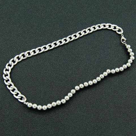 Collar Empalmado de Cadena Cubana y Cuentas de Metal para Mujeres Hombres Acero Inoxidable Cobre Street Punk Hip Hop Joyería