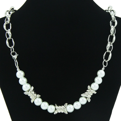 ins Style Barbed Wire Artificial Pearl Splicing Necklace For Women Cool Punk Titanium Steel Geometric Cuban Chain Choker Jewelry