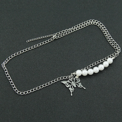 Collana Con Ciondolo a Farfalla in Acciaio Inossidabile Con Catena Cubana in Perle Artificiali Gioielli Hip Hop Ins Donna