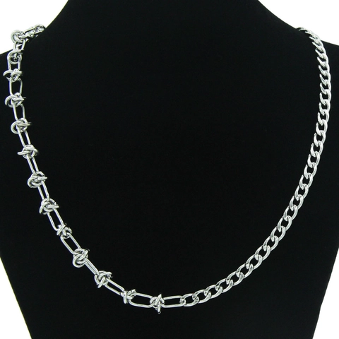 Unisex Punk Splicing Stainless Steel Curb Chain Necklace Hip Hop Barbed Wire Splicing Choker Streetwear Fashion Jewelry
