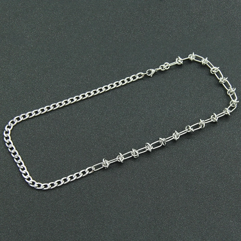 Unisex Edelstahl Gespleißt Cuban-Kette Halskette Punk Industrieller Stil Stacheldraht Design Silber Mode Schmuck