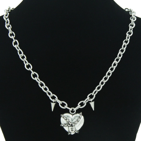 Collana con Pendente a Cuore in Acciaio Inossidabile Gothic Punk per Donna Catena Grossa con Punte Rock Streetwear Accessorio Moda Gioielli