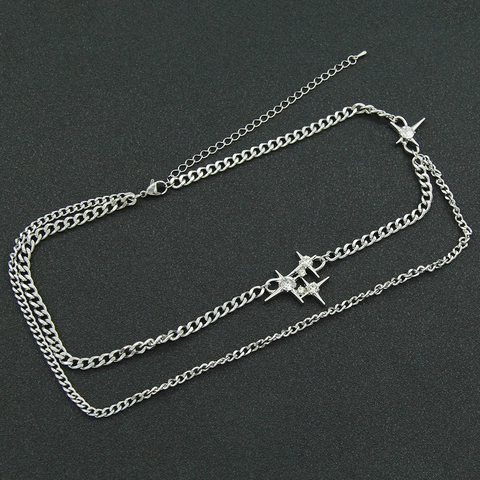 Doppelreihige Stern Anhänger Halskette Titanstahl Panzerkette Mit Strass Nordstern Goth Schmuck Für Damen