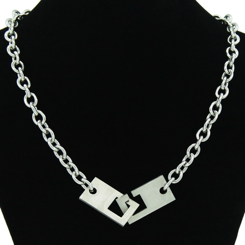 Industriële Stijl Roestvrijstalen Geometrische In elkaar Grijpende Hanger Ketting Punk Unisex Dikke Ketting Streetwear Sieraden Voor Mannen Vrouwen