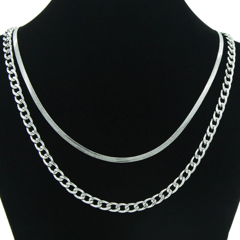 Double Layered Snake Bone Chain And Cuban Link Necklace Stainless Steel Punk Streetwear Jewelry For Men Women Silver